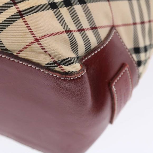 BURBERRY Nova Check Blue Label Tote Bag Nylon Beige Red Auth 49770 - Picture 9 of 16